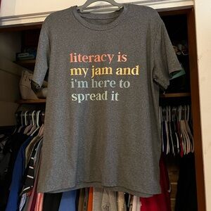 Gray Graphic Tee with Colorful Text